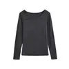 Camiseta Sexy de Gola Irregular Cor Sólida Manga Longa para Mulheres, Moda Outono Versátil Ajuste Slim Top Base