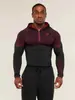 Camisa de Running Training Fitness Ciclismo de Secado Rápido con Capucha y Media Cremallera para Hombre, Corte Americano Delgado, Tiburón, Manga Larga