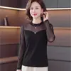 Camisa base preta de manga comprida para mãe jovem, top fino da moda para mulheres de meia-idade e idosas, camisa que emagrece e valoriza a silhueta para mulheres