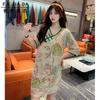 Pijamas Populares de Verão para Mulheres, Vestido Leve de Seda Gelada com Manga Três Quartos, Camisola Botão Frontal Estilo Chinês, Pode Ser Usado Fora, Estilo Preguiçoso