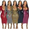 Fe257 Ropa Europea y Americana para Mujer Amazon Temu Vestido Elegante con Escote en V Profundo y Estampado Dorado Tela Moda Femenina Transfronteriza
