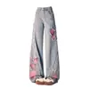 Calça Jeans Wide-Leg Borboleta Preta para Mulheres, Primavera, Verão e Outono, com Design Único, Estilo Retro Americano de Nicho, Cintura Alta, Emagrecimento, Calça Reta