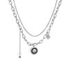 Lindo Collar de Acero de Titanio de Doble Capa con Doble Cara Sonriente con Goteo de Aceite Estilo Frío Personalidad Elegante Cadena para Suéter Collar Atmosférico Cadena