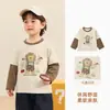 Roupa infantil Kaka Panda, camiseta infantil de manga longa falsa de duas peças, top de outono para meninos, blusa básica para meninas, conjunto de outono para bebês