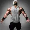 Colete Masculino de Algodão Liso Corpo Solto Bodybuilding Fitness Esportes Colete com Capuz Treinamento de Barreiras Top Básico