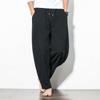 Pantalones de algodón lavado estilo chino para hombre de fábrica directa pantalones casuales de lino pierna ancha pantalones sueltos de algodón y lino para hombre