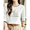 Camiseta de algodão puro de manga longa estilo novo 2026, falsa de duas peças para mulheres, moda ins versátil, top base branco que rejuvenesce para o outono