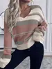 Suéter de punto para mujer, nuevo de otoño e invierno, a rayas, patchwork, cuello en V, holgado, casual, corte ajustado, popular en sitios independientes de comercio exterior