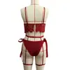 Lencería de Comercio Exterior Europeo y Americano Ropa de Dormir Encaje Hueco Transparente Encanto Sexy Conjunto de Lencería Sexy de Tres Puntos