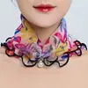 Venta al por mayor de fábrica bufanda decorativa linda con estampado bufanda pequeña de seda primavera y verano encaje fino colgante bufanda de seda