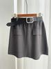 Pantalones con Falsa Solapa de Estilo Coreano Falda Tejida con Empalme Falda Corta para Mujer 2025 Otoño e Invierno Nuevo Falda de Cintura Alta Ajustada a la Cadera 1247