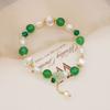 Pulsera de cristal de ágata verde para mujer, con perla de agua dulce y circonita, ajustable, elástica, estilo retro, pequeña, dulce.
