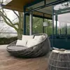 Cama Sofá de Ratán para Exteriores Terraza Balcón Ratán Artificial Cama Redonda Patio Jardín Piscina Cama Perezosa Bed and Breakfast Cama Redonda de Ratán