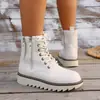 Botas de nieve gruesas de suela plana de talla grande para mujer, con cordones, forradas de felpa, engrosadas, zapatos de algodón cálidos, nuevos zapatos de algodón de moda para otoño e invierno