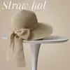 Sombrero de Paja Tejido de Ala Ancha para Protección Solar de Verano Transfronterizo Sombrero de Playa con Lazo para Vacaciones en la Costa Sombrero para el Sol para Mujeres