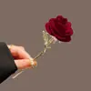 Grampo de Cabelo Antigo Hanfu Estilo Chinês Vermelho com Flor de Rosa em Veludo para Mulheres, Grampo de Cabelo de Luxo de Alta Qualidade