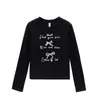 Nuevo Estilo Otoño Temprano Hombro Normal Cuello Redondo Algodón Puro Manga Larga Camiseta para Mujer Diseño de Lazo Americano Corte Ajustado Top Capa Base para Mujer