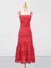 Vestido Longo Estilo Férias para Comércio Exterior Transfronteiriço 2026 Nova Moda com Renda Bordada Decote Tomara que Caia Design Cauda de Peixe para Mulheres Tendência