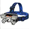 Linterna frontal LED para exteriores de alta potencia con cinco cabezales, luz potente para pesca nocturna, recargable por USB, linterna frontal de patrulla al por mayor