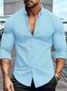 Camisa de Manga Larga de Color Sólido para Hombre Nueva de Primavera y Otoño Transfronteriza Europea y Americana Waffles Casual Solapa Camisa Top Ropa de Hombre