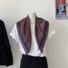 Lenço Quadrado Escovado Ins Retro Estilo Old Money Original Coreano 2025 Impresso Frente e Verso Camadas Versátil Lenço de Pescoço Cinto de Cintura para Mulheres