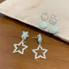 Brincos de Clipe Azuis Fofos de Gato com Gotejamento de Óleo para Verão para Mulheres, Brincos de Pino Criativos Frescos Estilo Coreano com Orelhas de Gato, Estrela de Cinco Pontas