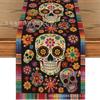 Bandeira de Mesa do Dia dos Mortos Mais Vendida da Amazon Estampa Floral de Caveira Carnaval Mexicano Decoração de Mesa de Sala de Estar Toalha de Mesa