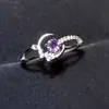 Anel Único e Versátil para o Dedo Indicador com Senso de Design, Anel de Moda Personalizado Lua Roxa com Diamantes, Anel Feminino de Design Fresco e Estiloso