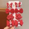 Grampo de cabelo estilo nacional vintage para meninas de ano novo, estilo chinês, hanfu, grampo de cabelo vermelho, bola de cabelo fofa, trança com borla, acessórios para cabeça
