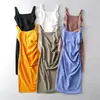 Vestido de tirantes de estilo americano Ins Street Fashion, estilo francés, plisado, de longitud media, nuevo, europeo y americano, de cuello cuadrado, ajustado, de color liso