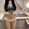 Roupa íntima feminina estilo esportivo, algodão puro na virilha, respirável, cintura média, fenda alta, com letras, para mulheres
