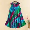 Vestido Colete de Algodão e Seda Plus Size Verão Novo Estilo Étnico Roupas Femininas Retrô Literário Estampado Sem Mangas Saia Longa