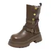 Botines Cortos de Otoño Caña Corta Botas Martin para Mujer Suela Gruesa Tacón Grueso Moda Nuevo Estilo Botas de Piel Hebilla de Cinturón Motocicleta 2026