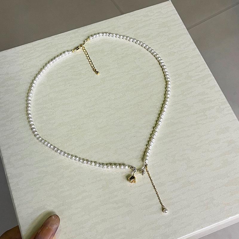 法式复古天然淡水珍珠项链女生高级感百搭玫瑰花吊坠choker锁骨链