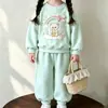 Elegante Conjunto de Ropa de Otoño para Niños Pequeños: Sudadera de Manga Larga con Lazo de Dibujos Animados y Pantalones Jogger, Conjunto Deportivo Versátil de Dos Piezas para Niñas