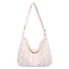Bolsa de Mão de Veludo Cotelê Estampada Estilo Francês para Menina Bolsa de Ombro Nicho para Estudante Bolsa Transversal de Grande Capacidade