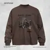 Camiseta de manga comprida com estampa de personagem estilo americano para homens, coleção primavera/outono, corte solto, moda de rua, estilo hip-hop, gola redonda, top casual