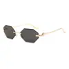 Gafas de sol poligonales sin montura con degradado marrón para hombre, patillas de metal de lujo ligero, estilo europeo y americano, gafas de sol personalizadas con protección UV para mujer