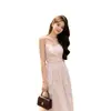 Vestido de Chifón de Estilo Francés Independiente Chuqing con Cintura Alta, Pliegues, Volantes para Mujer, Vestido Largo sin Tirantes para Vacaciones de Verano