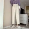Calça de veludo cotelê feminina roupa plus size menina coreana inverno novo calça reta solta modeladora cintura alta calça cropped preta moda