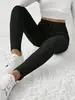 Calça Elegante Feminina de Corte Reto Slim Fit com Cintura Elástica - Cor Sólida Outono/Inverno Casual Elegante Calças Esportivas, Lavável à Máquina