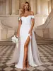 Vestido de Noiva sereia justo com retalhos de malha, lantejoulas e fenda, ombro a ombro, europeu e americano da Amazon, Vestido de Festa para Noivas