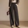 Pantalones de lana de temperamento con pierna ancha curva para mujer Otoño/Invierno 2026 Nuevos Pantalones Largos Ceñidos de Cintura Alta con Caída para Viaje Casual