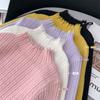 Suéter Feminino com Renda e Gola Alta Curta 2025 Outono e Inverno Macio Waxy Suéter de Bebê Camada Base Feminina Fashion