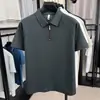 Camisa Polo de Verano Delgada de Alta Gama para Hombre, Camiseta de Manga Corta con Media Cremallera, Cuello de Solapa Texturizado, Top Elegante y Transpirable