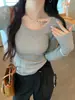 Suéter de Punto Azul para Primavera y Otoño Ropa Interior para Mujer Estilo Nuevo Suéter de Cuello Alto Sensación Manga Larga Capa Base Ajustado