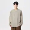 Playera de manga larga para hombre de algodón pesado 270G transfronteriza, color sólido americano, básica, suéter base, marea