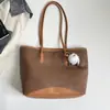 2026 Bolsa Tote Color Block Retrô Grande Capacidade para o Dia a Dia Ombro Único Bolsa Grande Aluno Aula Ombro Único Tote Bolsa de Mão