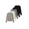 Camiseta básica redonda simples e elegante com padrão de seis linhas para mulheres, novo estilo outono 2026, modeladora, versátil, camiseta básica de manga comprida lisa