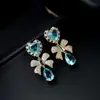Aretes de Plata 925 con Púa y Moño de Diamante Completo para Mujer, Elegantes y Nobles, Pendientes de Circonita Morada Grande, Pendientes de Corazón de Durazno para Mujer